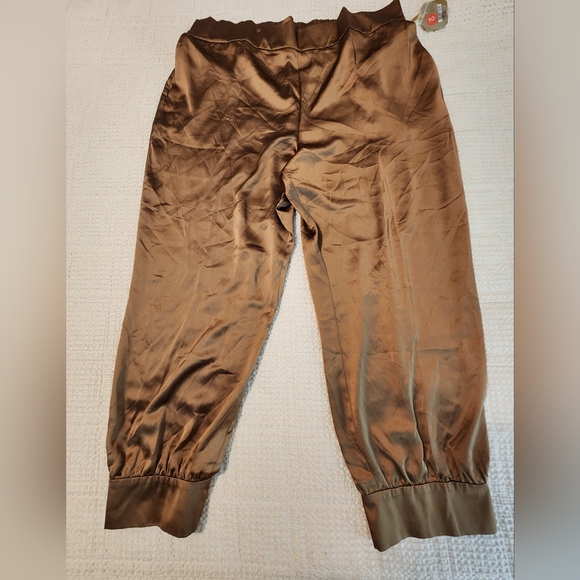 ryegrass Pants - Ryegrass Women's Brown Satin Elastic Waist Joggers Athleisure Cuffed Hem NEW XXL